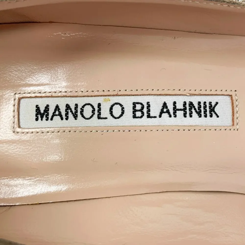 Manolo Blahnik Okkato 50 Crystal Buckle Glitter Pumps EU 35